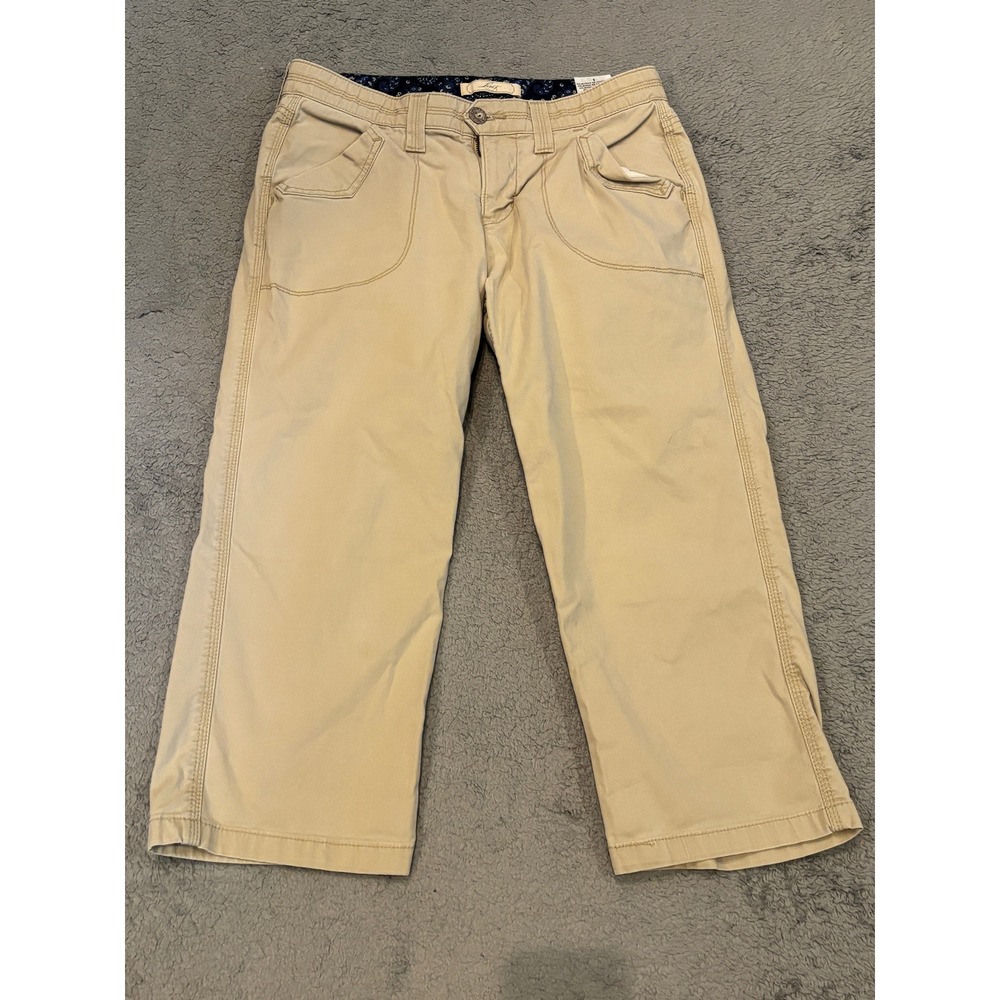 Levis Womens Khaki Cropped Capri Pants Size 6 Tan Straight Leg Paisley Waistband